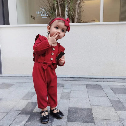 0-3M Baby Girl Outfit: Long-sleeve Romper & Headband Set
