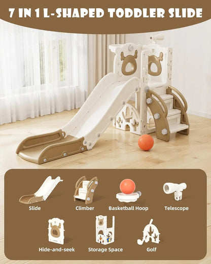 7-in-1 Toddler Slide with Basketball & Mini Golf – Indoor/Outdoor