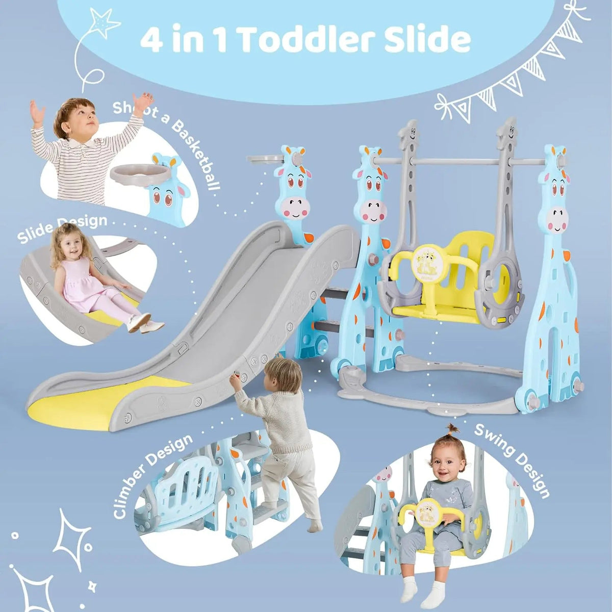 4-in-1 Toddler Slide & Swing Playset with Hoop & Ball