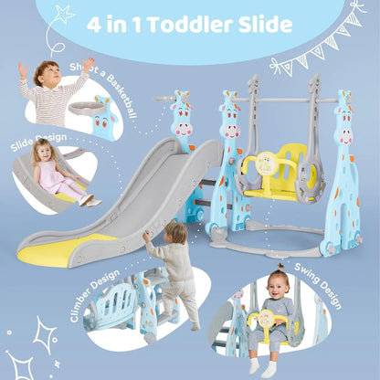4-in-1 Toddler Slide & Swing Playset with Hoop & Ball