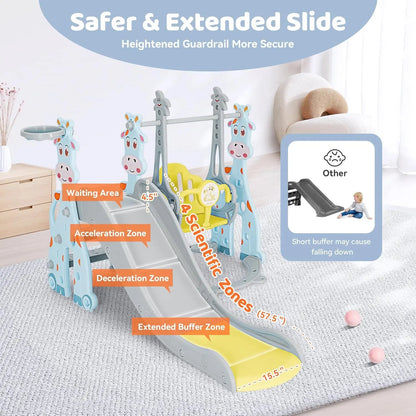 4-in-1 Toddler Slide & Swing Playset with Hoop & Ball