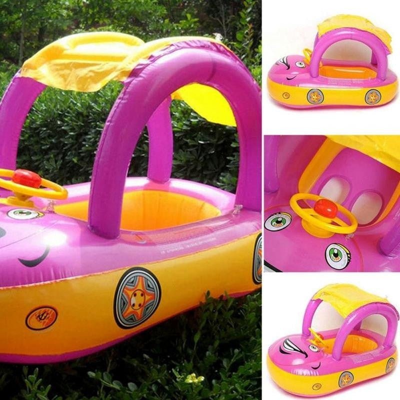 Baby Pool Float with Canopy Summer Steering Wheel