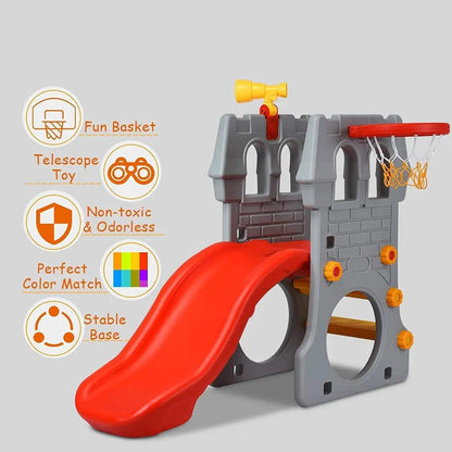 5-in-1 Toddler Slide & Climber with Hoop, Telescope & Tunnel