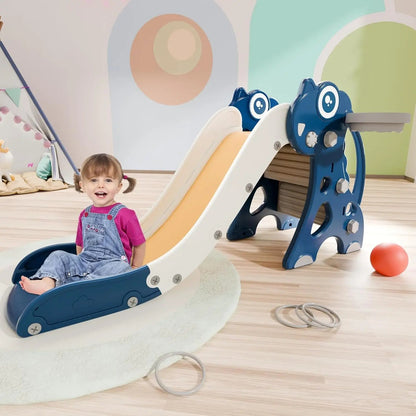 Toddler Slide Playset with Hoop & Ring Toss – Foldable (Blue)
