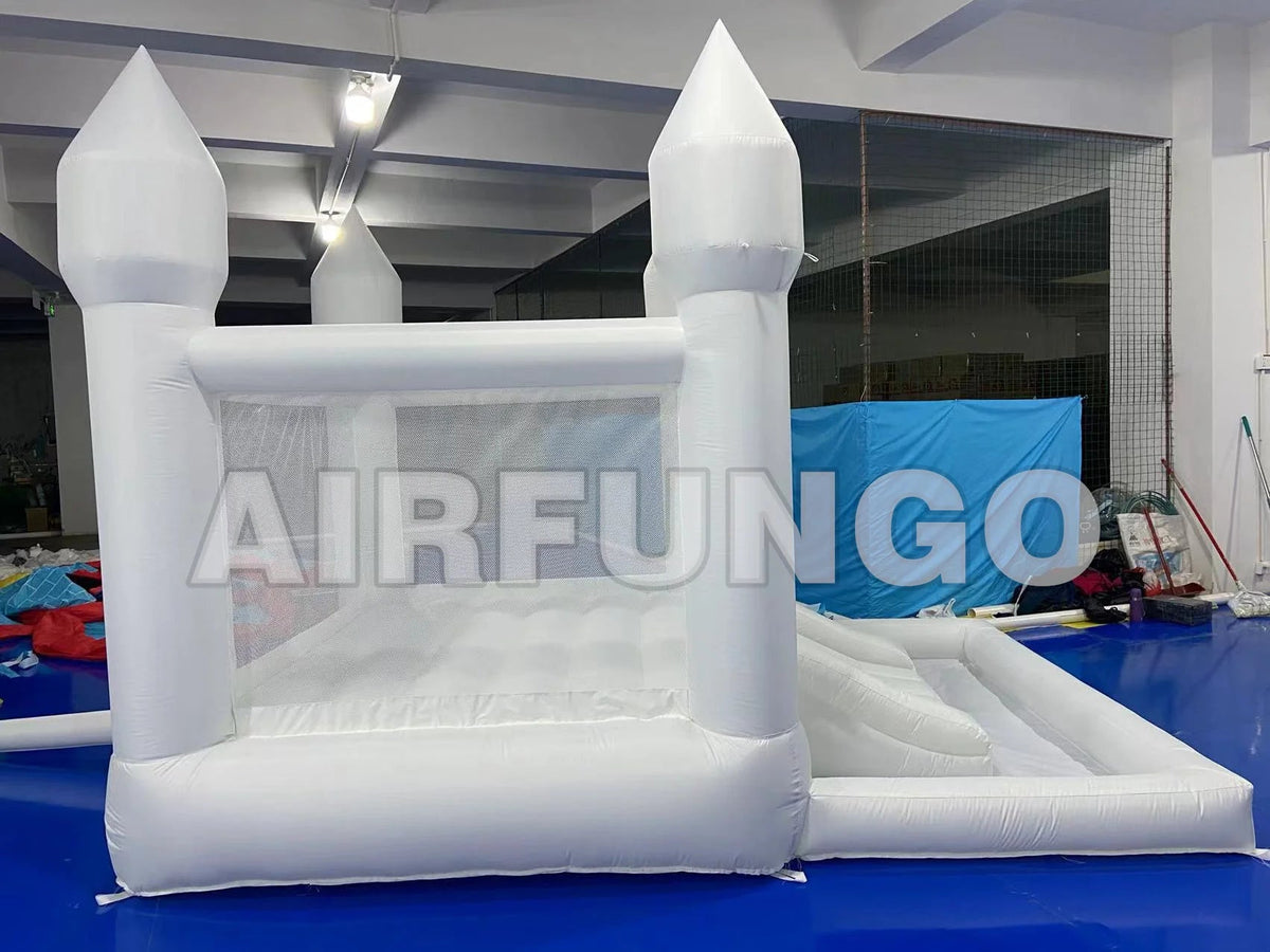 Kids Soft Play White Bounce House w/ Slide & Ball Pit