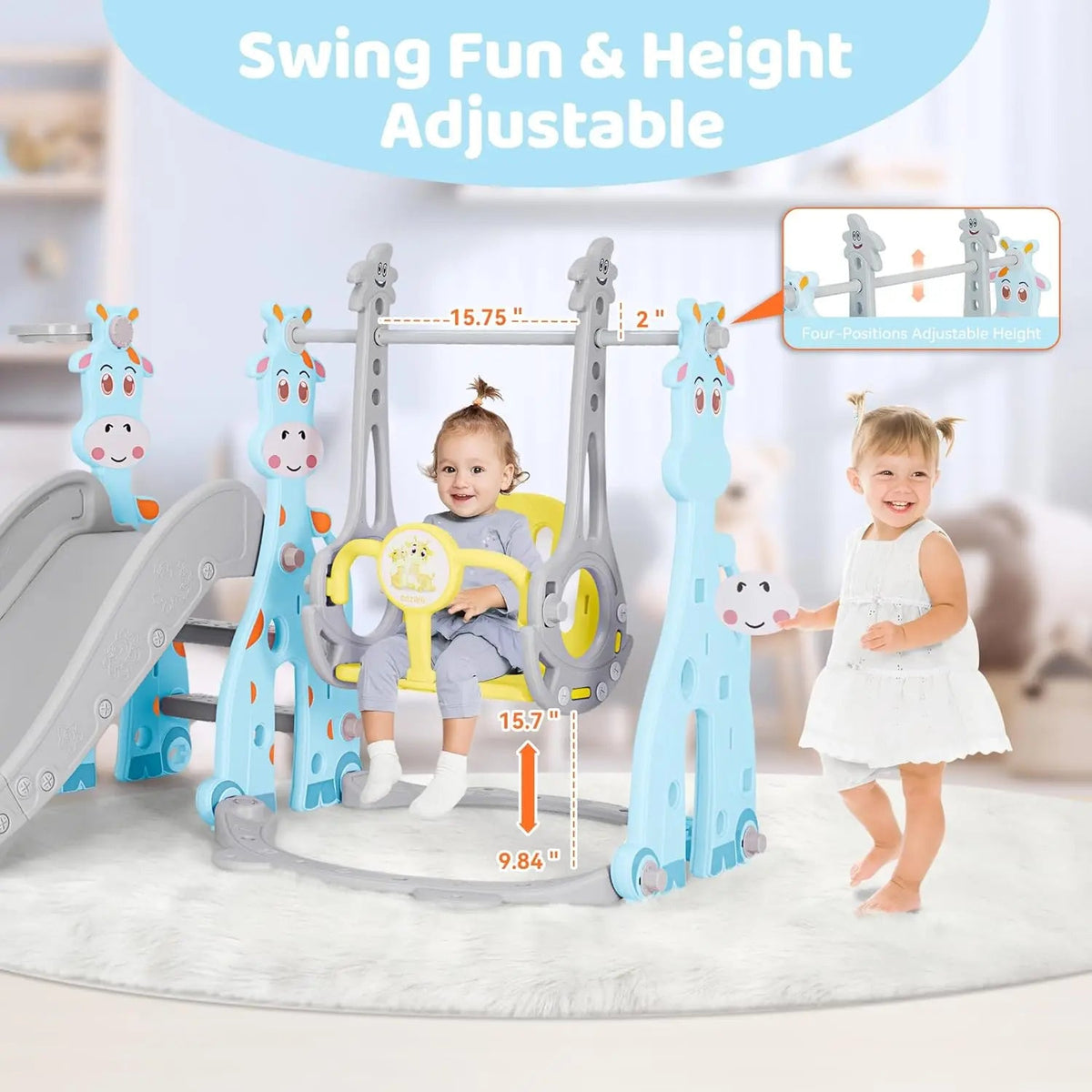 4-in-1 Toddler Slide & Swing Playset with Hoop & Ball