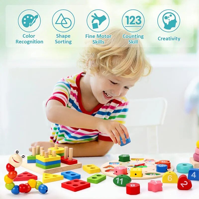 Montessori Wooden Puzzle Games for Babies 1-3 Years