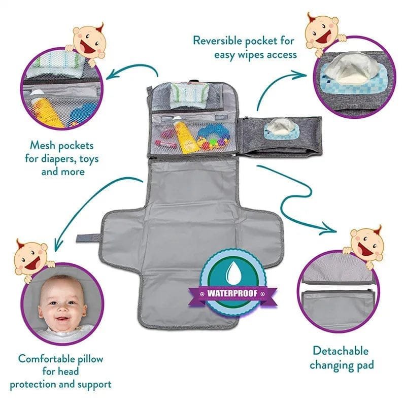 Portable Diaper Changing Pad with Smart Wipes Pocket