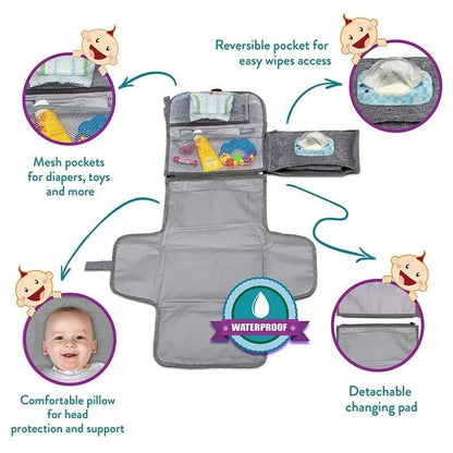 Portable Diaper Changing Pad with Smart Wipes Pocket
