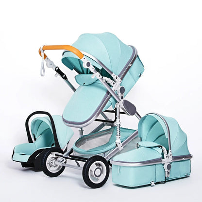 High Landscape 3-in-1 Baby Stroller with Pink Car Seat: Luxury Travel Pram