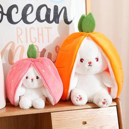 18/25cm Carrot Rabbit in Strawberry Bag, Soft Toy for Kids