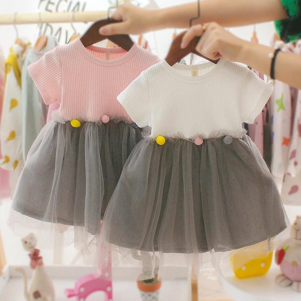 New Fashion Toddler Kids Baby Girls Patchwork Tulle Casual Clothes