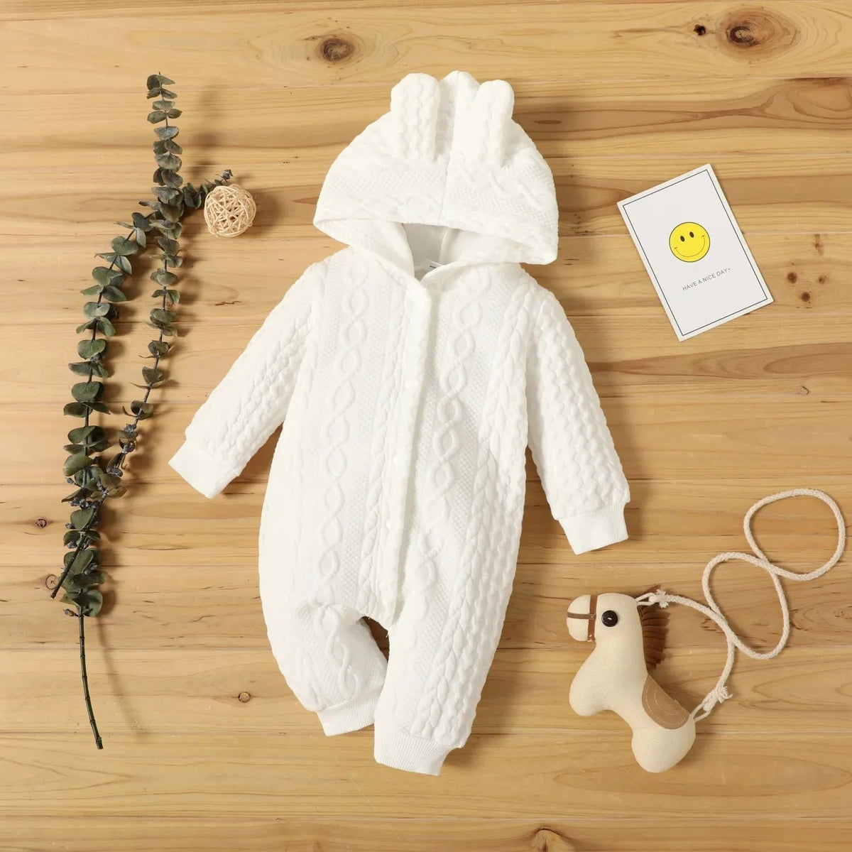 Cozy Hooded Ears Baby Romper - Autumn/Winter, Long Sleeve