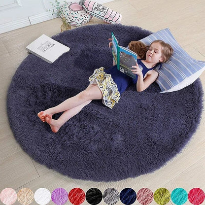 Soft Shaggy Fluffy Round Rug - Pink & White, Bedroom & Play Mat