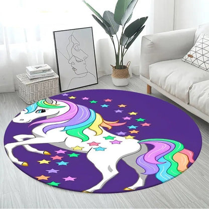 3D Unicorn Cartoon Area Rug - Large Round Non-Slip Mat for Kids