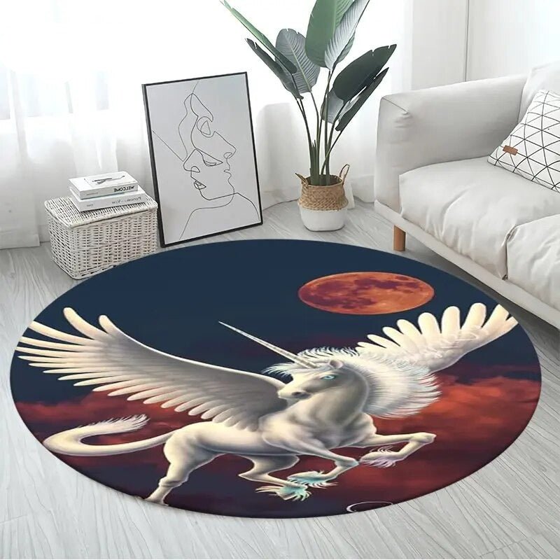 3D Unicorn Cartoon Area Rug - Large Round Non-Slip Mat for Kids