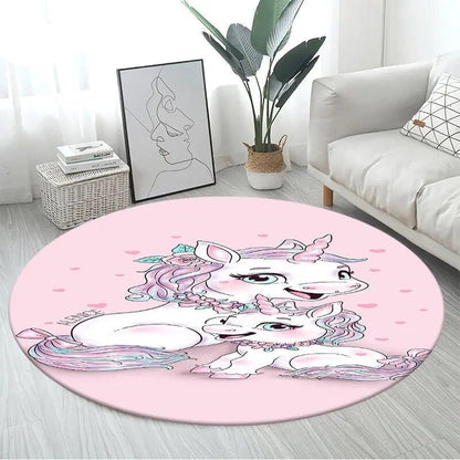 3D Unicorn Cartoon Area Rug - Large Round Non-Slip Mat for Kids