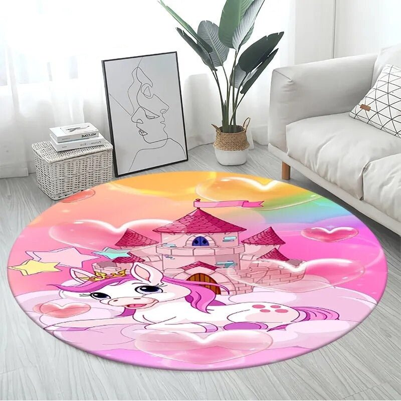 3D Unicorn Cartoon Area Rug - Large Round Non-Slip Mat for Kids
