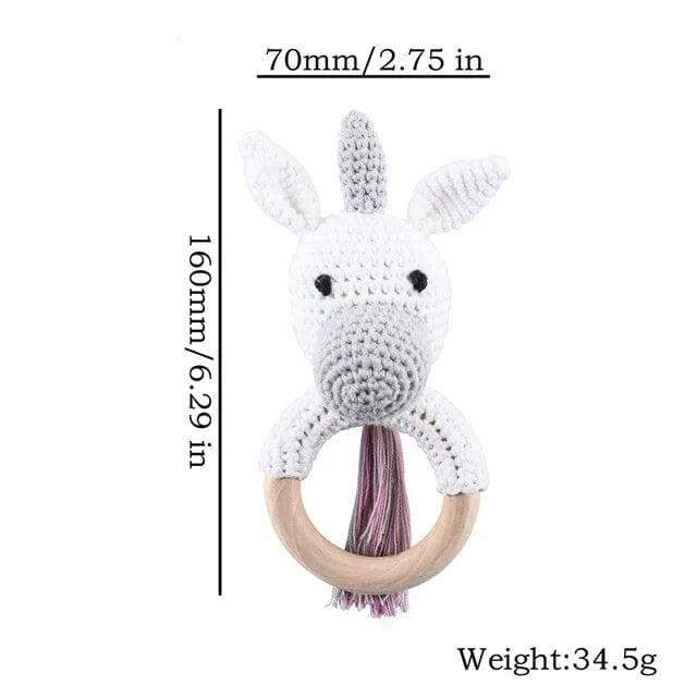 Wooden Baby Rattle & Teether - Crochet Animal Designs