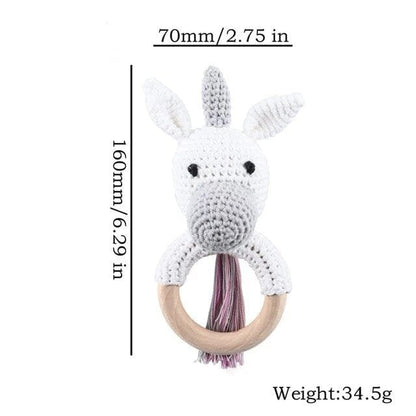 Wooden Baby Rattle & Teether - Crochet Animal Designs