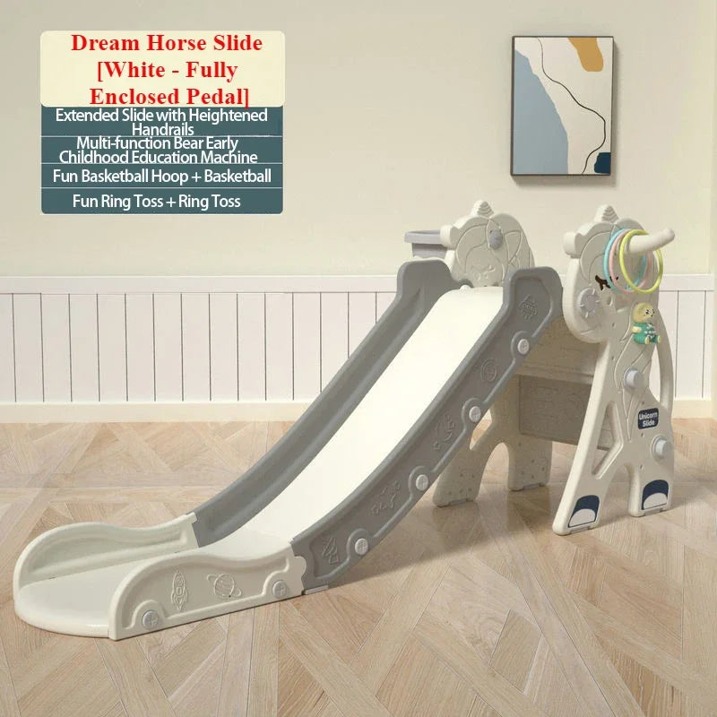 Folding Unicorn Kids Slide & Climber Playset with Music, Hoop & Ring Toss