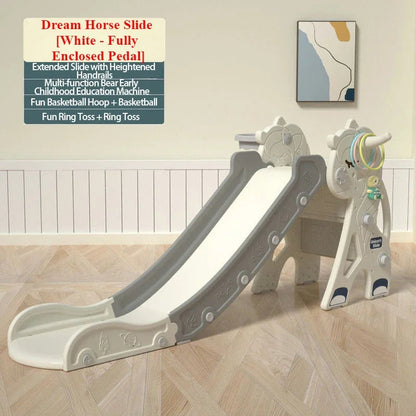 Folding Unicorn Kids Slide & Climber Playset with Music, Hoop & Ring Toss