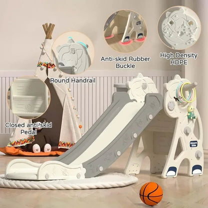 Folding Unicorn Kids Slide & Climber Playset with Music, Hoop & Ring Toss
