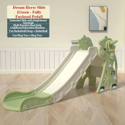 Folding Unicorn Kids Slide & Climber Playset with Music, Hoop & Ring Toss