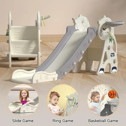 Folding Unicorn Kids Slide & Climber Playset with Music, Hoop & Ring Toss