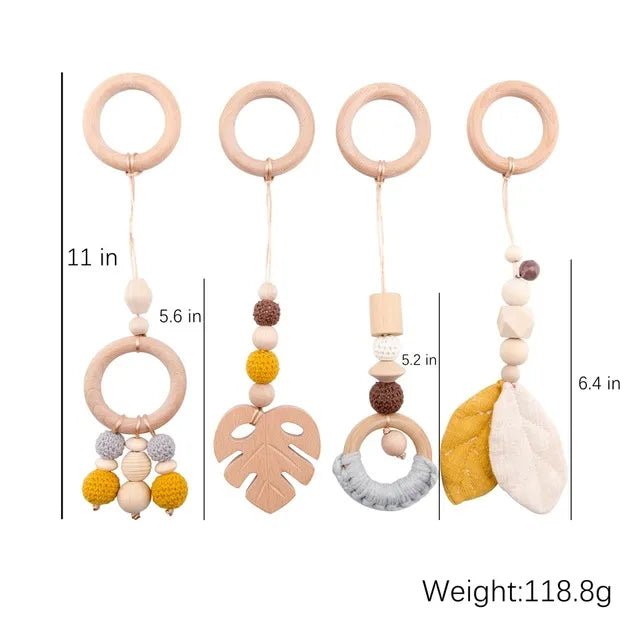 1Set Wooden Rattle Teethers & Play Gym for Newborns