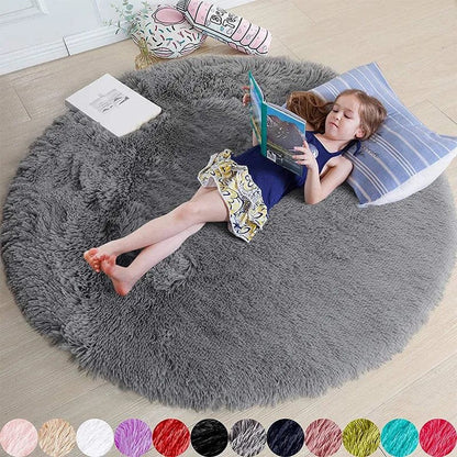 Soft Shaggy Fluffy Round Rug - Pink & White, Bedroom & Play Mat