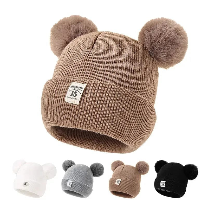 Warm Knitted Baby Beanie with Pom - Autumn/Winter, Solid Color