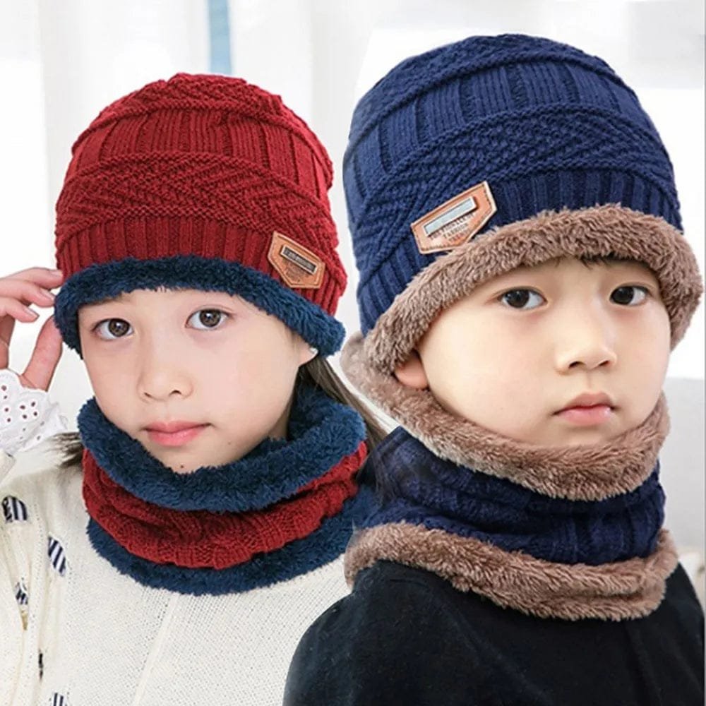 Warm Winter Beanie & Scarf Set for Kids - Fleece Lined