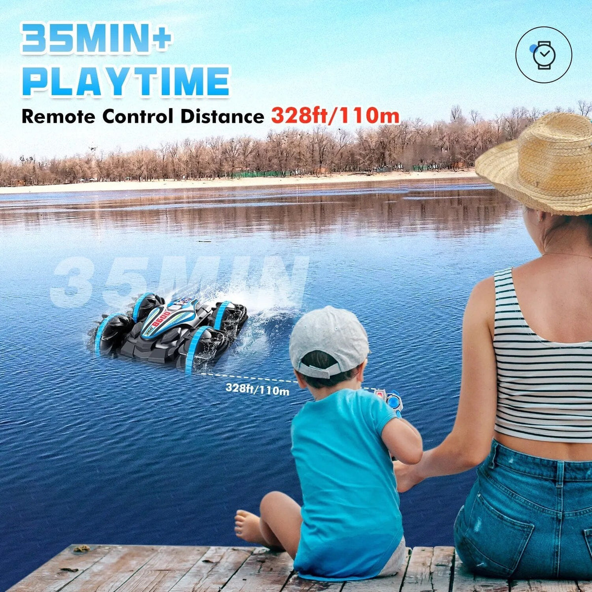 2.4G Amphibious Stunt RC Vehicle, Double-Sided, Kids' Electric Toy