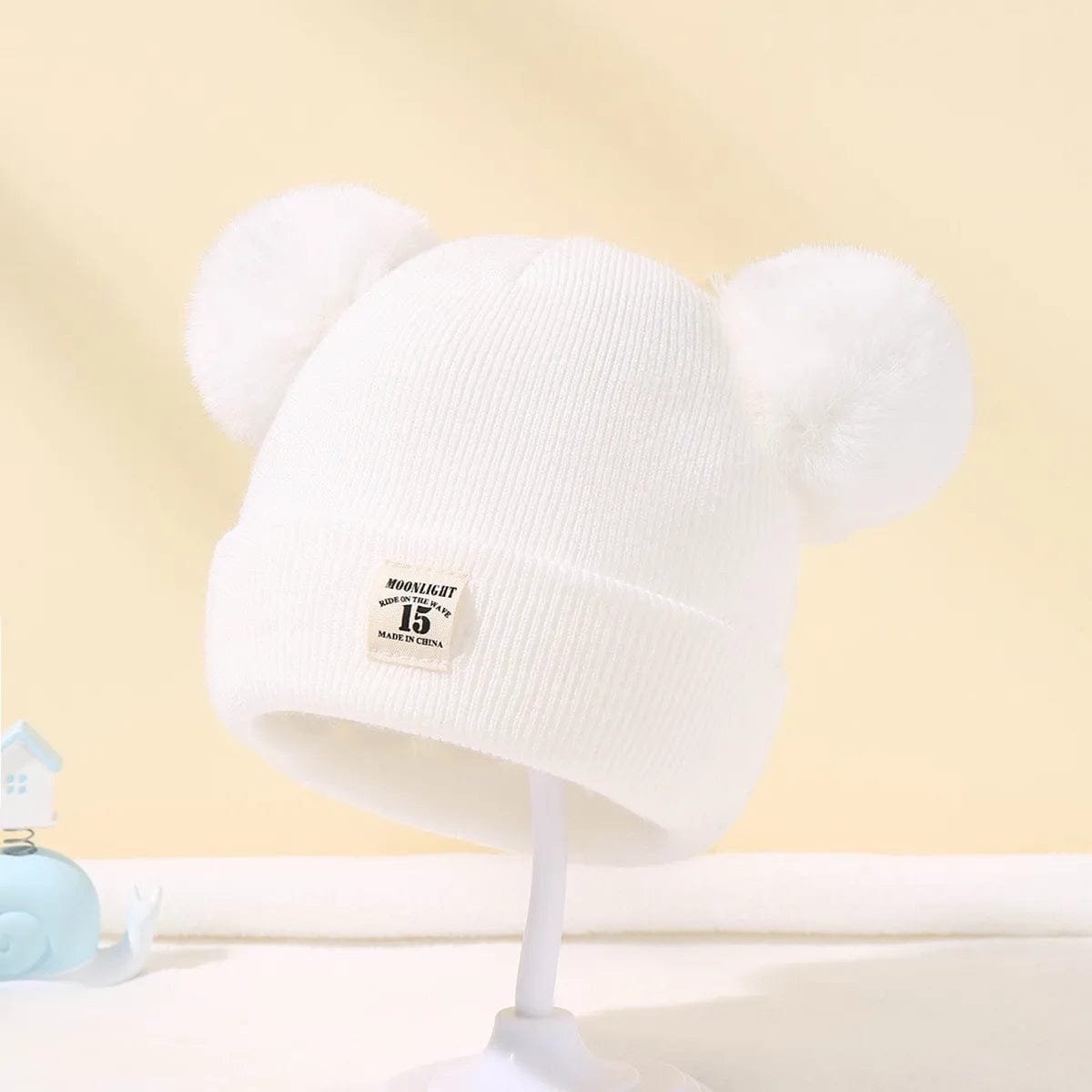 Warm Knitted Baby Beanie with Pom - Autumn/Winter, Solid Color