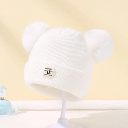 Warm Knitted Baby Beanie with Pom - Autumn/Winter, Solid Color