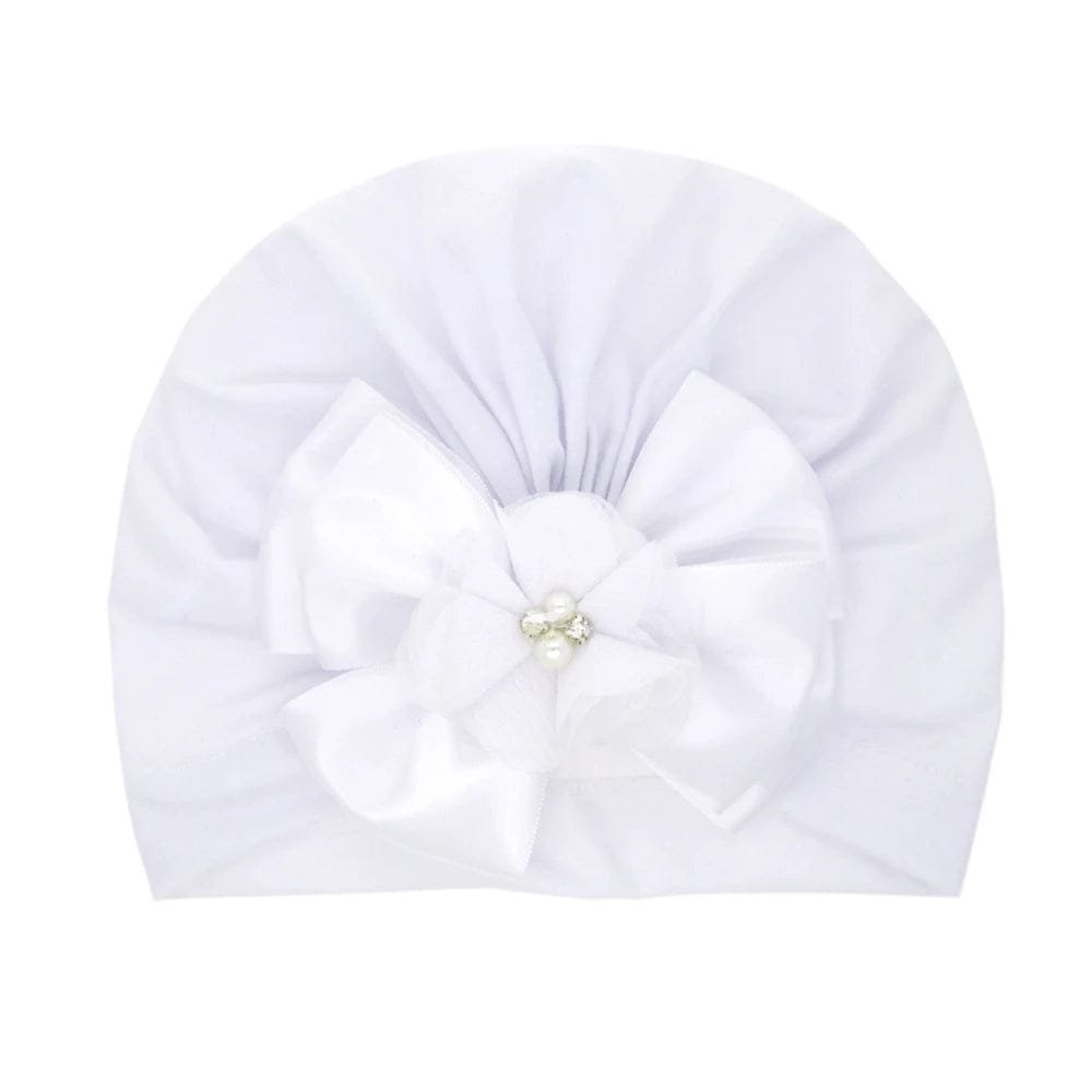 Shiny Rhinestone Bowknot Baby Turban - Soft Cotton Cap