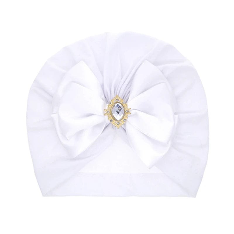 Shiny Rhinestone Bowknot Baby Turban - Soft Cotton Cap