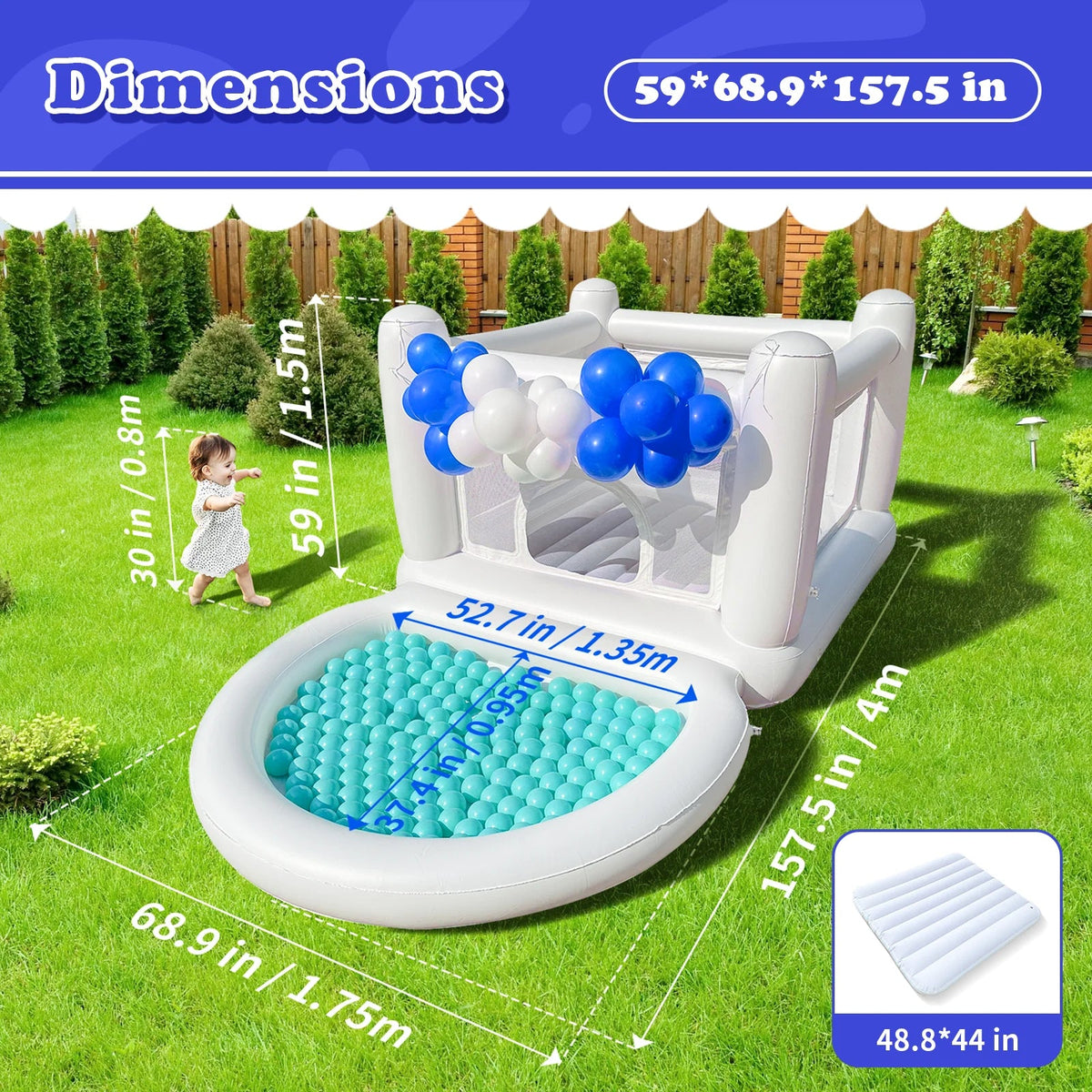 White Kids Bounce House with Pump (Ages 3–6)