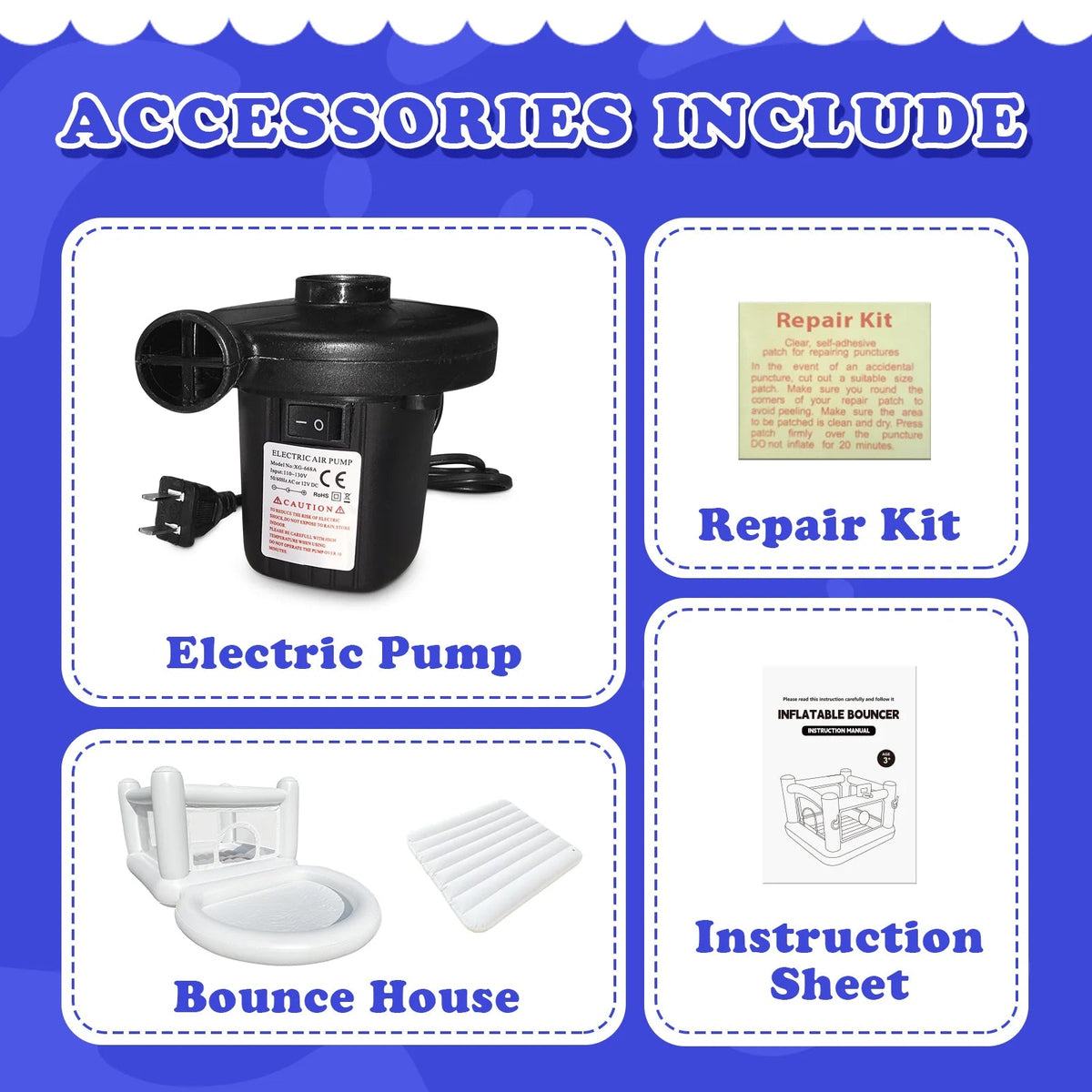 White Kids Bounce House with Pump (Ages 3–6)