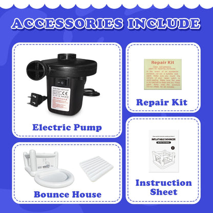 White Kids Bounce House with Pump (Ages 3–6)