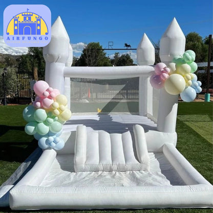 Kids Soft Play White Bounce House w/ Slide & Ball Pit
