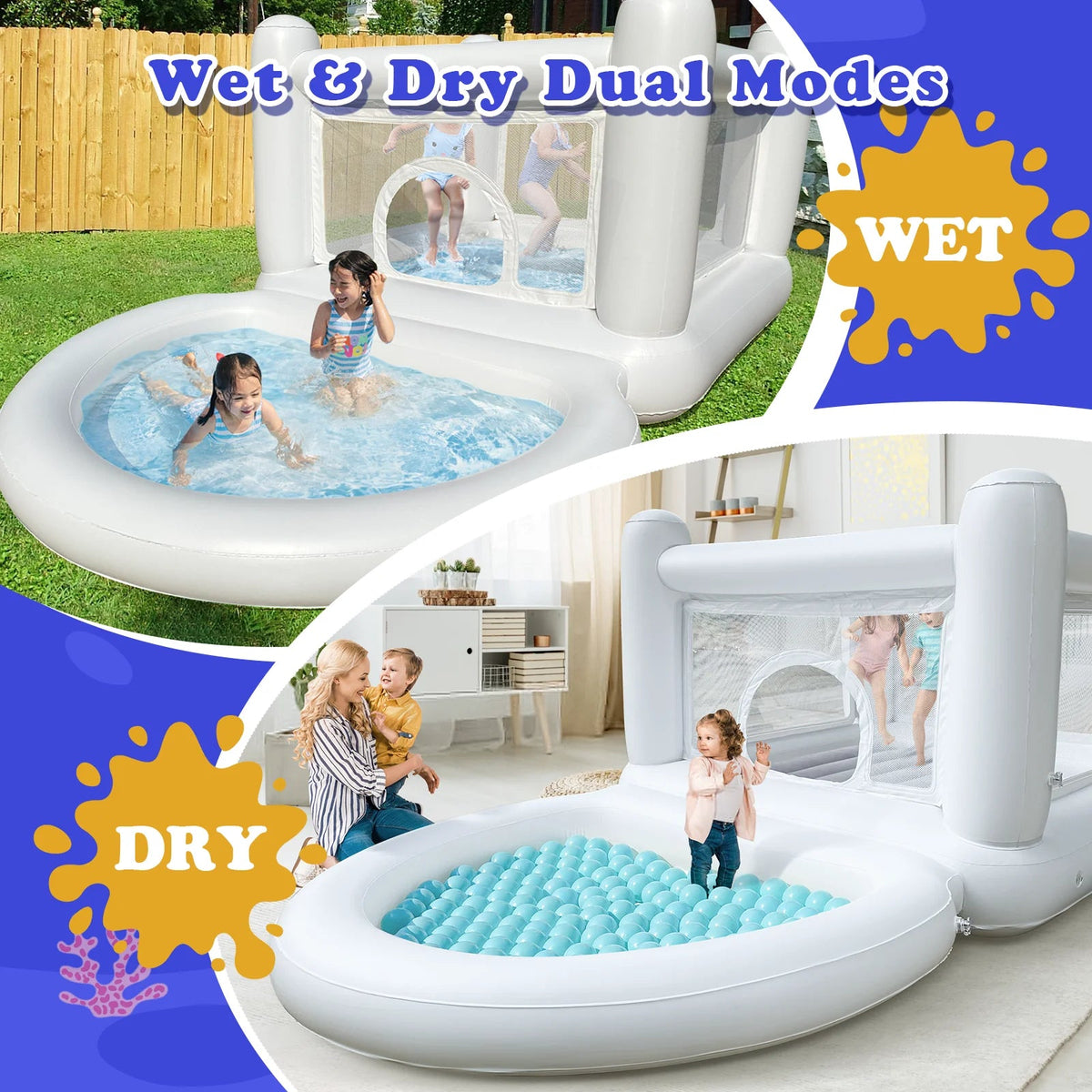 White Kids Bounce House with Pump (Ages 3–6)