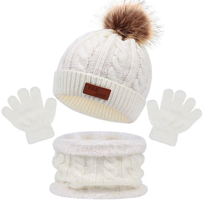 3Pc Winter Baby Set - Hat, Scarf, Gloves, Pompom, 1-5Y