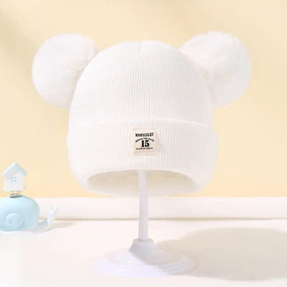 Warm Knitted Baby Beanie with Pom - Autumn/Winter, Solid Color