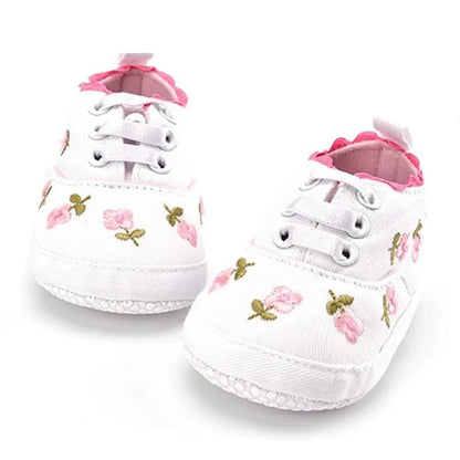 White Lace Floral Baby Girl Shoes – Soft Prewalkers
