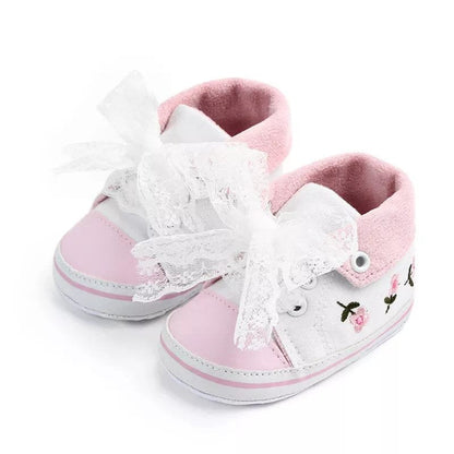 White Lace Floral Baby Girl Shoes – Soft Prewalkers