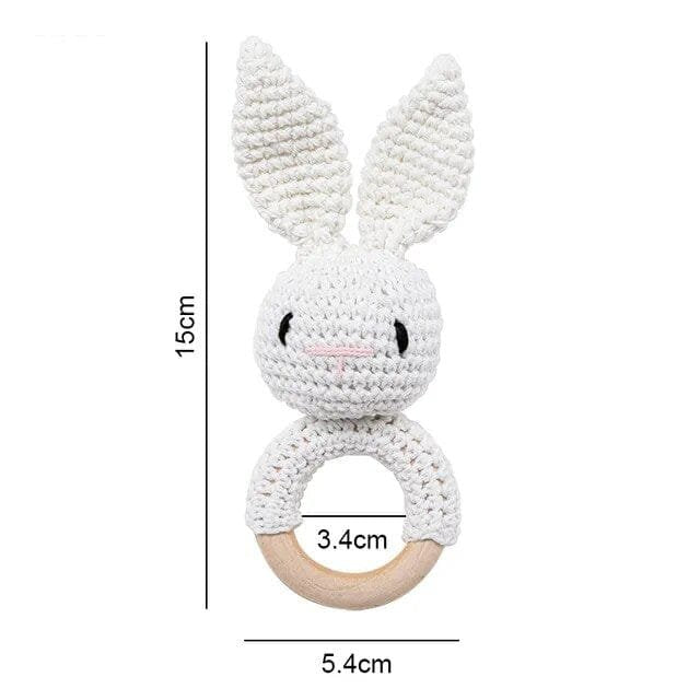 Wooden Baby Rattle & Teether - Crochet Animal Designs