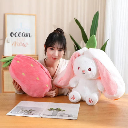 18/25cm Carrot Rabbit in Strawberry Bag, Soft Toy for Kids