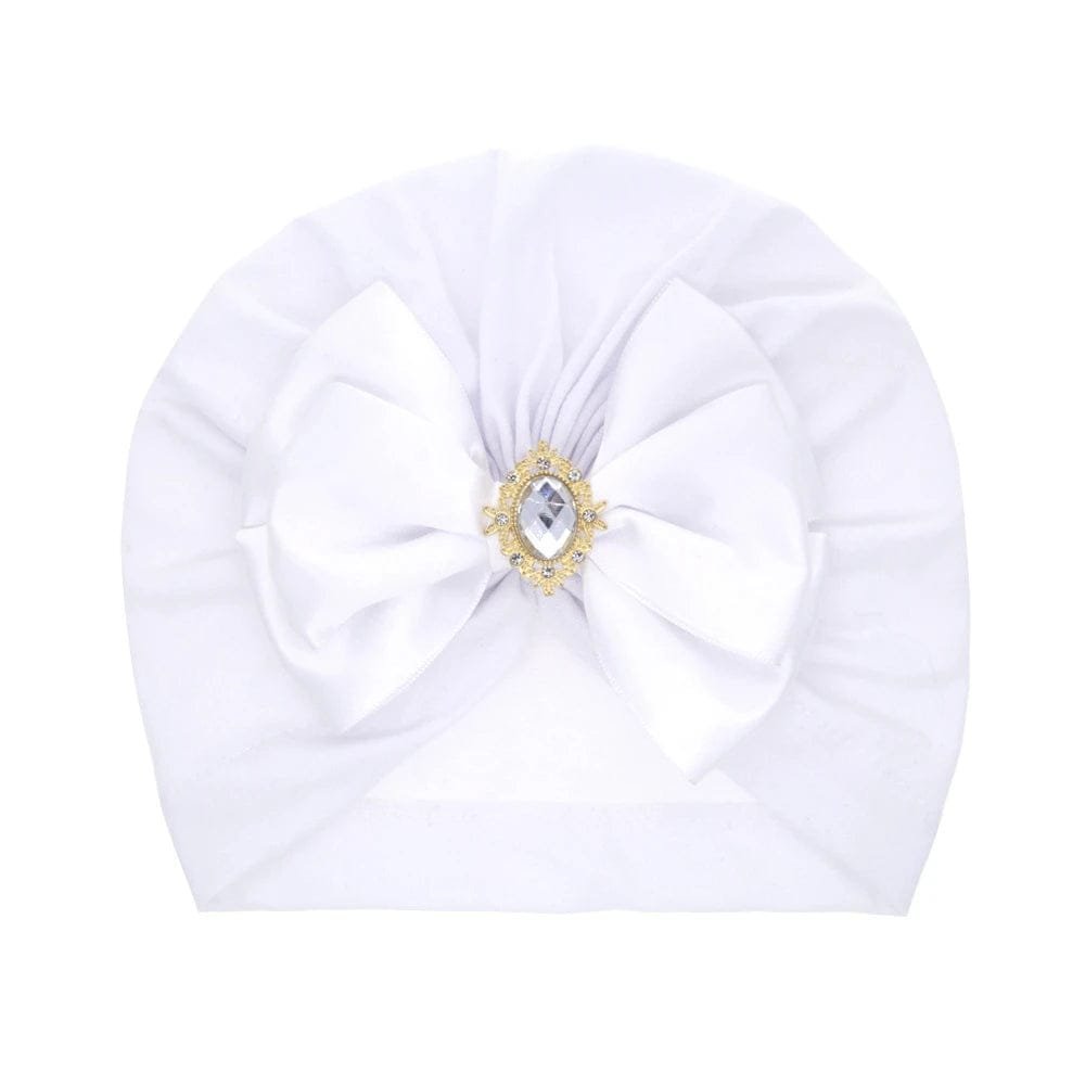 Shiny Rhinestone Bowknot Baby Turban - Soft Cotton Cap